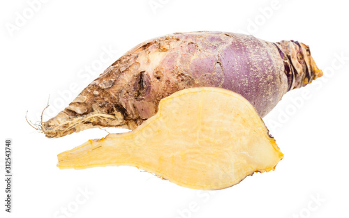 Canvas-taulu sliced and whole of fresh rutabaga root isolated