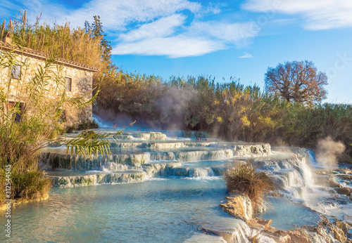 Saturnia (Tuscany, Italy) - The thermal sulphurous water of Saturnia, province of Grosseto, Tuscany region, during the winter photo