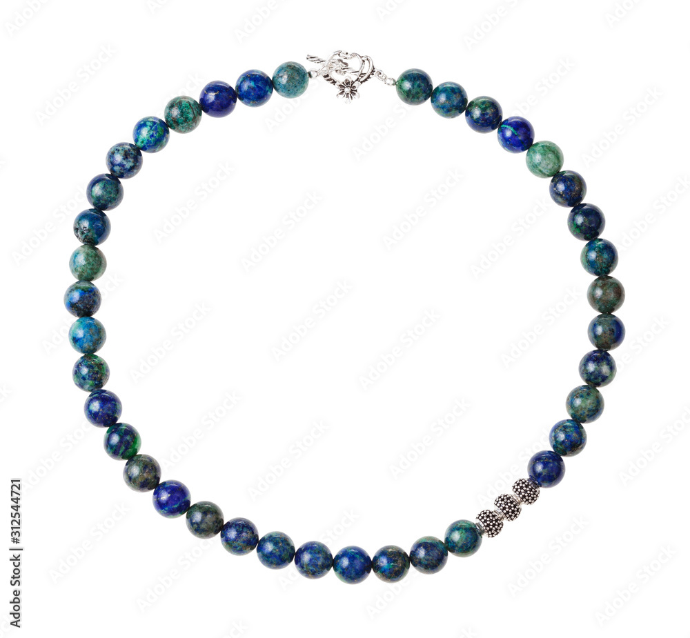 necklace from polished azurite beads isolated necklace from polished azurite beads isolated