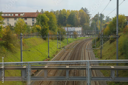 fribourg,switzerland-October 23,2019: The trainway in city at fribourg,switzerland