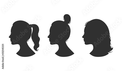 Beautiful collection of profile woman heand with different hairstyles vector photo