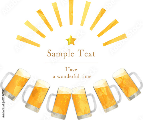 生ビール_ビール_切り絵風_ジョッキ_乾杯_ベクター_イラスト_ドリンク_お酒_アルコール