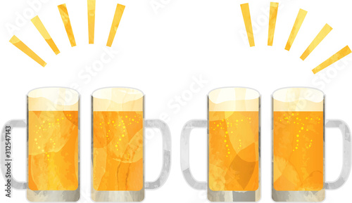 生ビール_ビール_切り絵風_ジョッキ_乾杯_ベクター_イラスト_ドリンク_お酒_アルコール