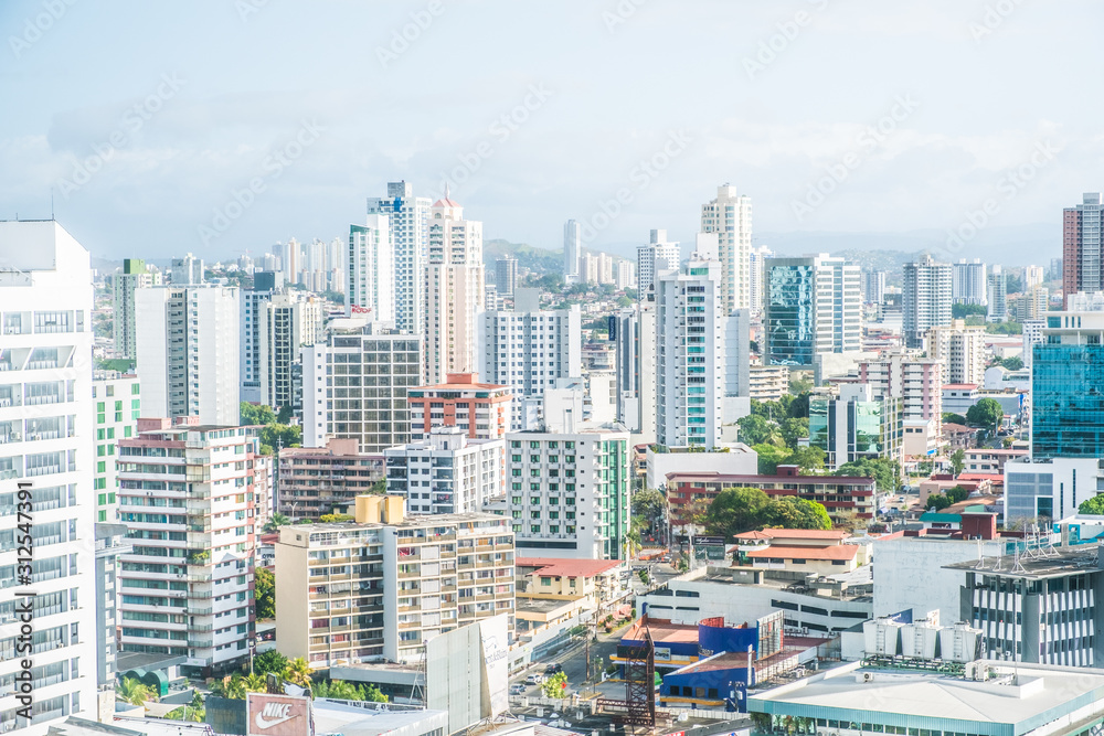 Cityscape aerial,  skyline of downtown Panama City