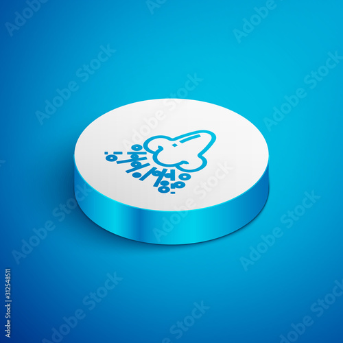 Isometric line Runny nose icon isolated on blue background. Rhinitis symptoms, treatment. Nose and sneezing. Nasal diseases. White circle button. Vector Illustration