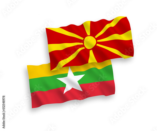 Flags of North Macedonia and Myanmar on a white background