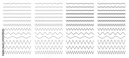 Set of various wavy, zigzag, sinuous horizontal lines