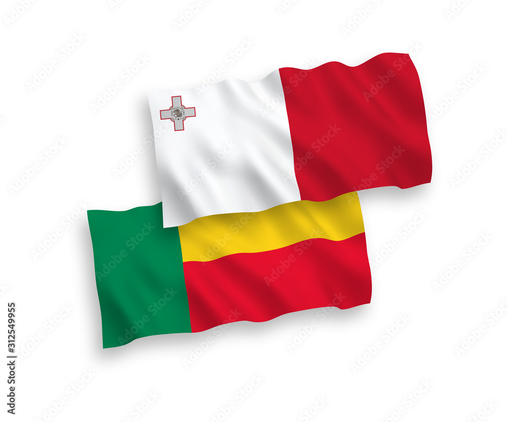 Flags of Malta and Benin on a white background