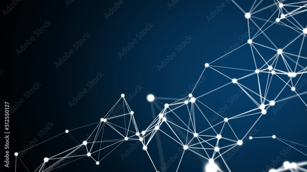 Technology network and communication with line and dot moving with transfer information data line and dot on blue background. Network background science concept. Technology network and communication with line and dot moving with transfer information data line and dot on blue background. Network background science concept.