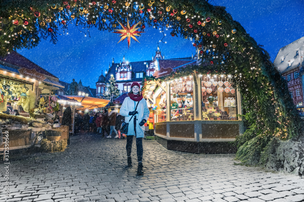 young woman on the Christmas Market of Coburg