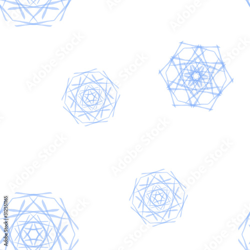 Snowflakes on White and Blue Seamless Repeat Textile Pattern