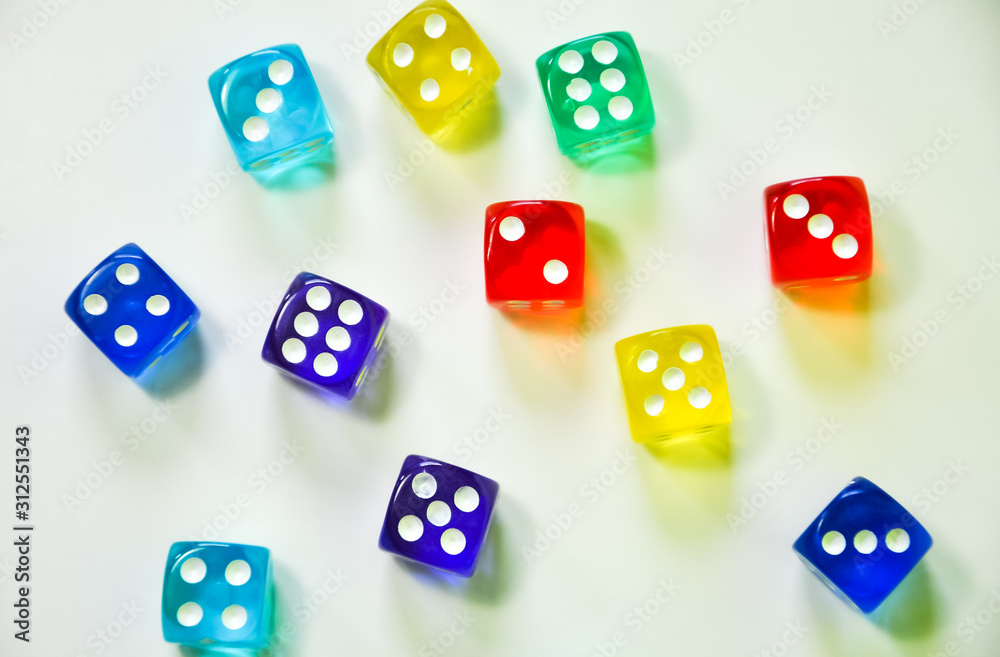 Top view of set of dices isolated on white background Top view of set of dices isolated on white background