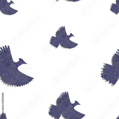 Purple birds in White Sky Textile Pattern