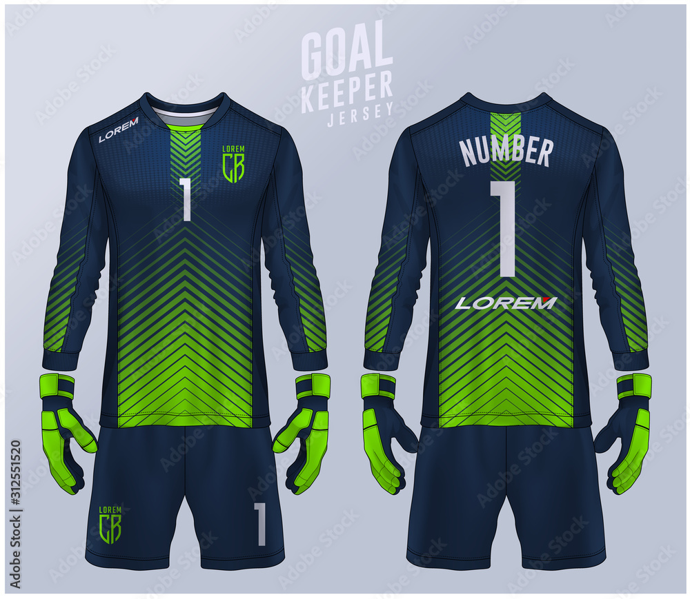 Goalkeeper jersey,t-shirt sport design template, Long sleeve soccer jersey  mockup for football club. uniform front and back view. Stock Vector | Adobe  Stock