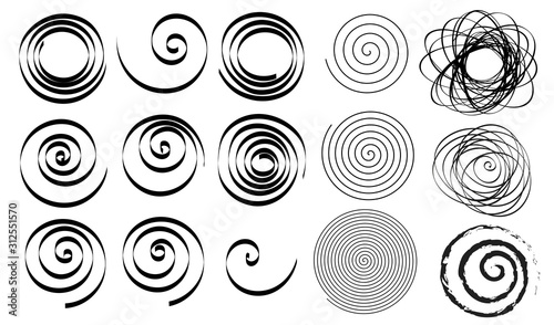 Set of line in circle form. Single ribbon spiral goes to edge of canvas