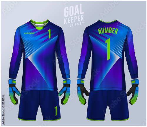 Goalkeeper jersey,t-shirt sport design template, Long sleeve soccer jersey mockup for football club. uniform front and back view.