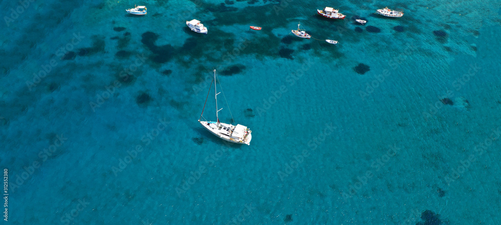 Aerial drone ultra wide photo of beautiful tropical exotic paradise Hawai island turquoise sandy bay Aerial drone ultra wide photo of beautiful tropical exotic paradise Hawai island turquoise sandy bay