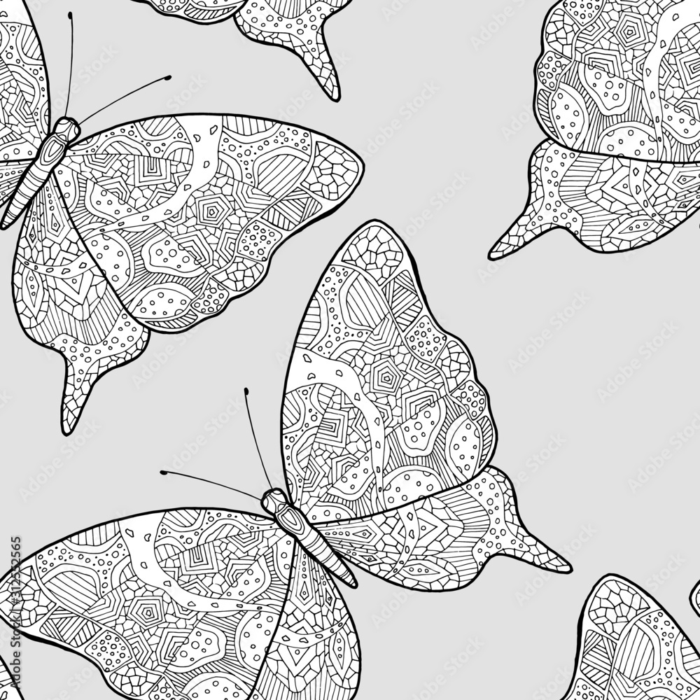 Seamless Pattern With Abstract Butterflies Hand Drawing Coloring For seamless-pattern-with-abstract-butterflies-hand-drawing-coloring-for