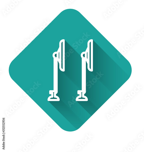 White line Windscreen wiper icon isolated with long shadow. Green square button. Vector Illustration