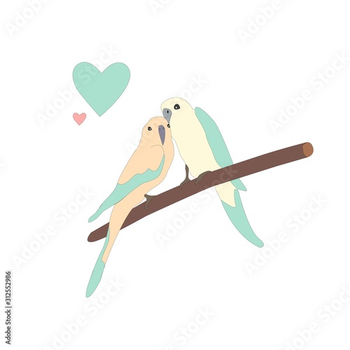 Cute lovely birds sitting on a branch