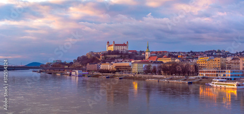 Cityscape image of Bratislava, capital city of Slovakia during sunset.