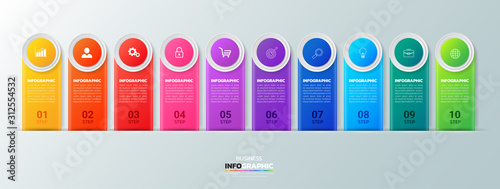 Infographics design template, 3D Business concept with 10 steps or options, can be used for workflow layout, diagram, annual report, web design.Creative banner, label vector.