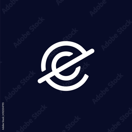 Initial letter e c logo template with circle line art symbol in flat design monogram illustration