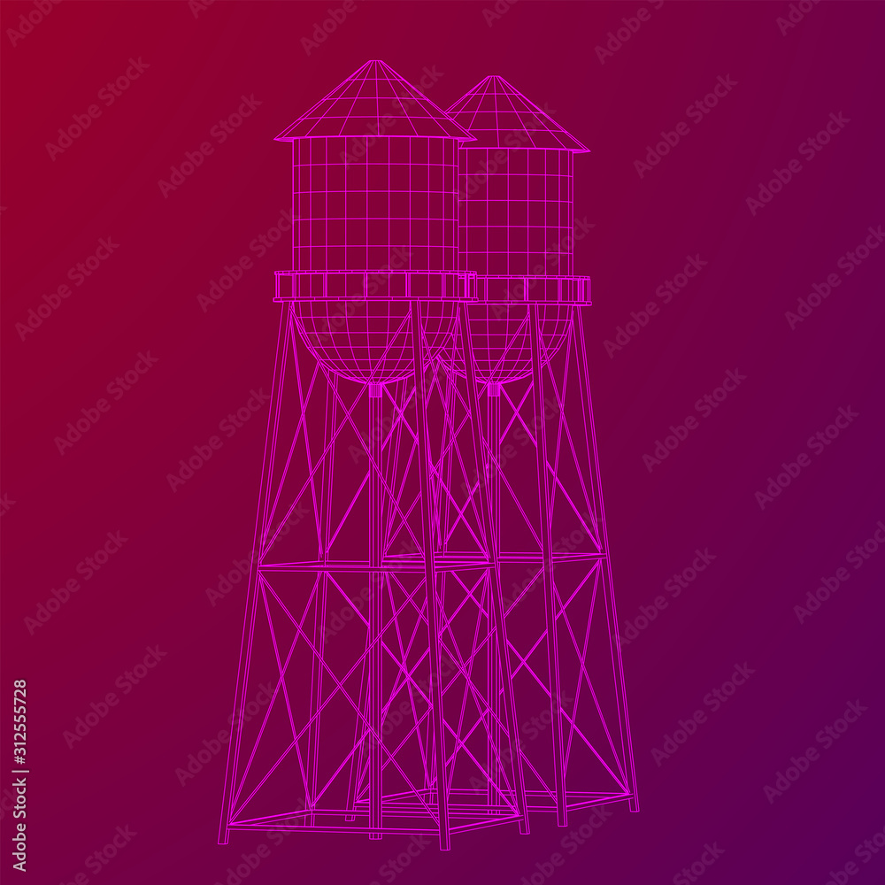 Water tower. Industrial construction with water tank. Wireframe low poly mesh vector illustration. Water tower. Industrial construction with water tank. Wireframe low poly mesh vector illustration.