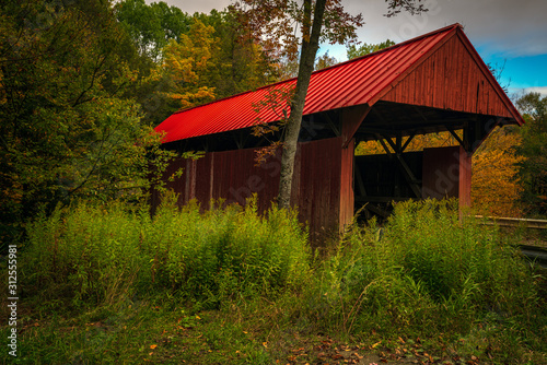Little Red Wooden Covered Bridge Spanning Sterling Brook near Morristown, VT.