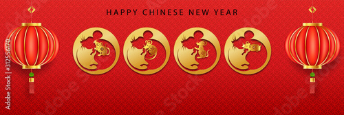 Chinese traditional template of chinese happy new year on red Background as year of rat, healthiness, lucky and infinity concept.