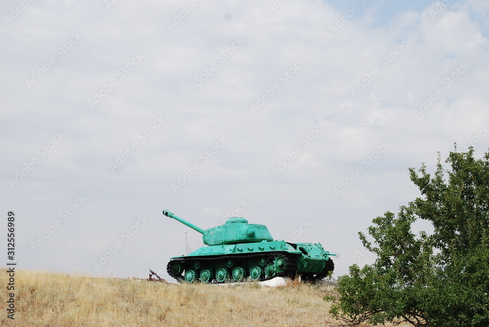 An IS-2 Josef Stalin tank stands on west bank of the River Don near Kalach on Don, southern Russia