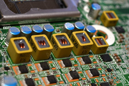 detail of electronic components over computer mainboard