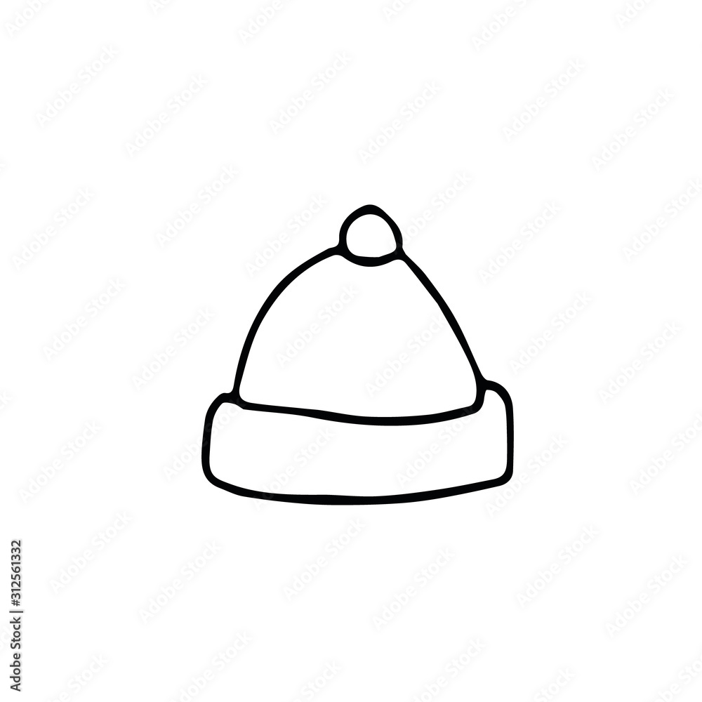 hat with pompom hand drawn in scandinavian style. Element for design