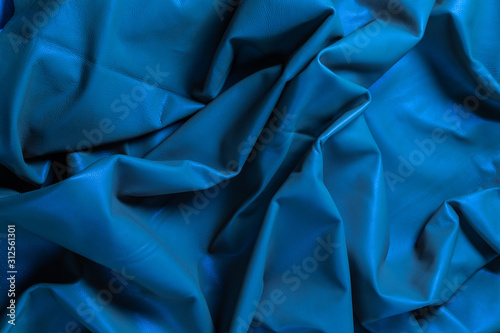 Texture cuir bleu océan plissée photo