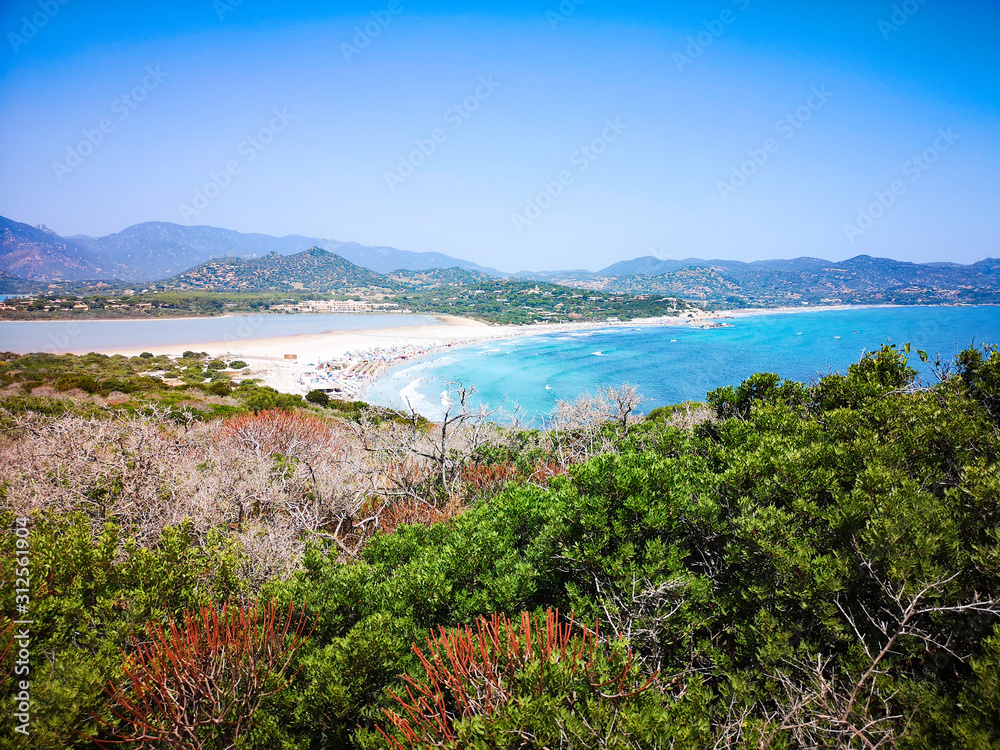 Transparent and turquoise sea in Porto Giunco, Sardinia, Italy