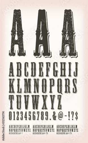 Vintage Grunge And Tattoo ABC Font/ Illustration of a set of retro western design abc typefont, in regular, grunge and shadow version, also working for tattoo, on vintage and grunge background