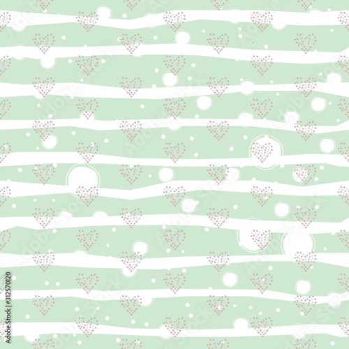 Seamless pattern, hand drawn hearts in brush organised into hearts