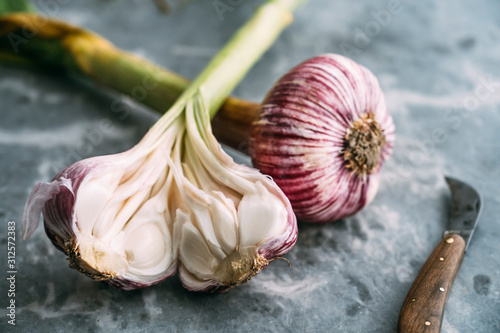 Food: French purple garlic bulbs photo