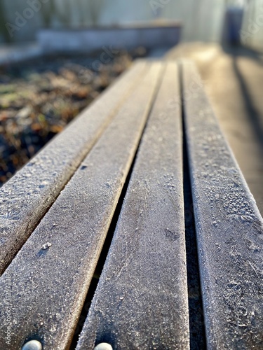 a closeup of a wooden bench