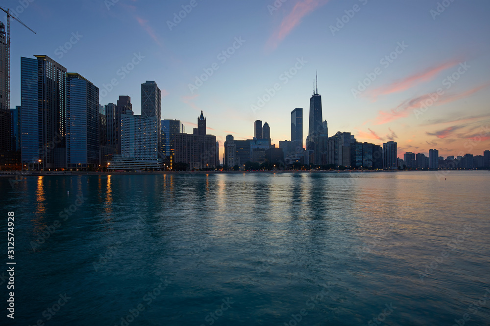 Chicago Skyline at sunset, Chicago, Illinois, United States