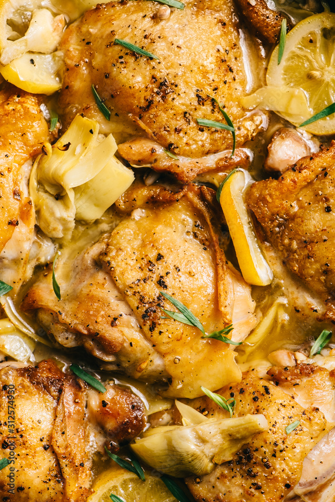 Artichoke Chicken in an iron skillet Artichoke Chicken in an iron skillet