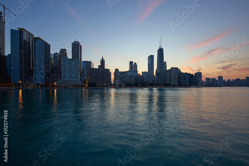 Chicago Skyline at sunset, Chicago, Illinois, United States