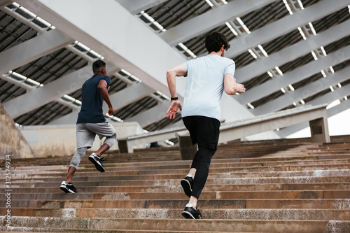 Athletes training on the street. photo