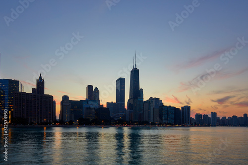 Chicago Skyline at sunset, Chicago, Illinois, United States © Massimo Pizzotti