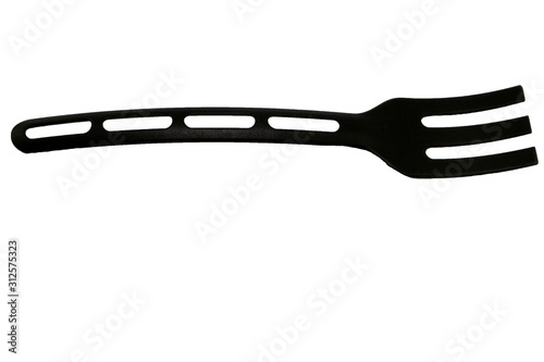 black plastic fork on white background, isolate
