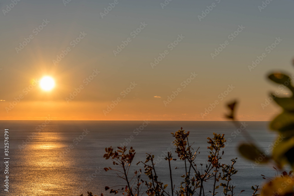 Amazing sunset on the sea horizon. Vacation, tropical.