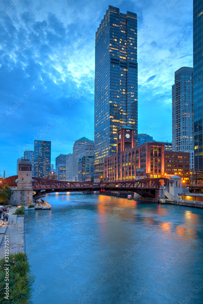 Reid Murdoch Building and Clark Street Bridge over Chicago River, Chicago, Illinois, United States