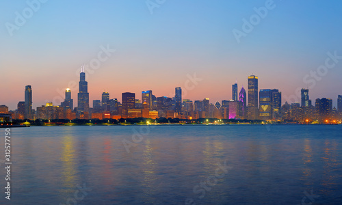 Chicago Skyline at sunset  Chicago  Illinois  United States