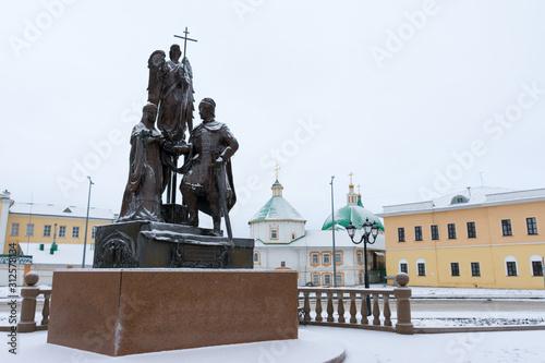Cheboksary. December 29, 2019. Monument to Peter and Fevronia near the Trinity monastery