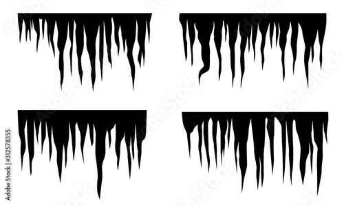 Set of black icicles elements isolated on white background. Vector illustration